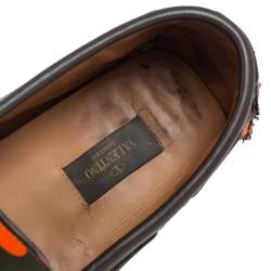 Valentino Green/Orange Camouflage Leather Bow Loafers Size 40