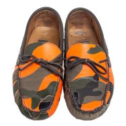 Valentino Green/Orange Camouflage Leather Bow Loafers Size 40
