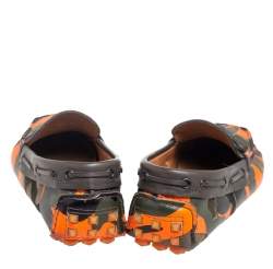 Valentino Green/Orange Camouflage Leather Bow Loafers Size 40