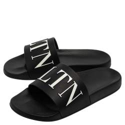 Valentino Black Rubber VLTN Pool Slide Flat Size 42