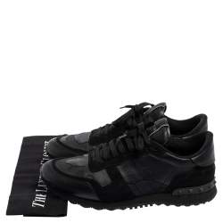 Valentino Black Leather, Canvas and Suede Rockrunner Low-Top Sneakers Size 42