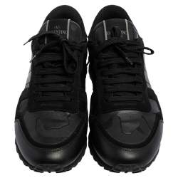 Valentino Black Leather, Canvas and Suede Rockrunner Low-Top Sneakers Size 42
