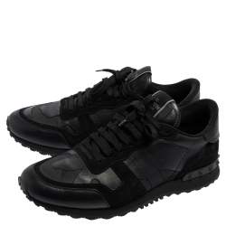 Valentino Black Leather, Canvas and Suede Rockrunner Low-Top Sneakers Size 42