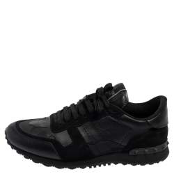 Valentino Black Leather, Canvas and Suede Rockrunner Low-Top Sneakers Size 42