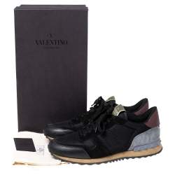 Pre Owned Valentino Multicolor Leather, Mesh and Suede Rockrunner Low-Top Sneakers Size 40