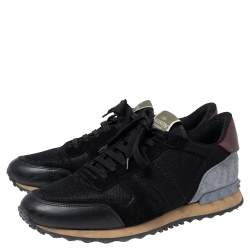 Pre Owned Valentino Multicolor Leather, Mesh and Suede Rockrunner Low-Top Sneakers Size 40