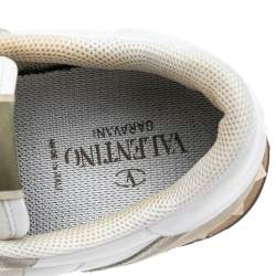Pre Owned Valentino Grey/White Leather and Suede Rockrunner Low-Top Sneakers Size 42
