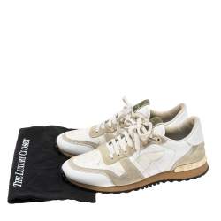 Pre Owned Valentino Grey/White Leather and Suede Rockrunner Low-Top Sneakers Size 42