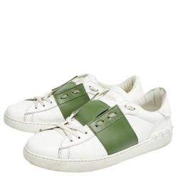Valentino White/Green Leather Low Top Sneakers Size 42