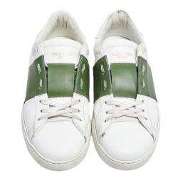 Valentino White/Green Leather Low Top Sneakers Size 42