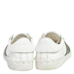 Valentino White/Green Leather Low Top Sneakers Size 42