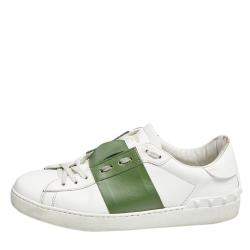 Valentino White/Green Leather Low Top Sneakers Size 42
