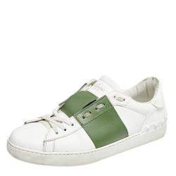 Valentino White/Green Leather Low Top Sneakers Size 42