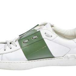 Valentino White/Green Leather Low Top Sneakers Size 42