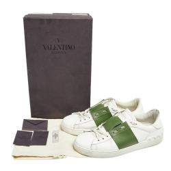 Valentino White/Green Leather Low Top Sneakers Size 42