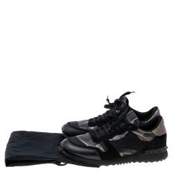 Valentino Black Camouflage Leather And Canvas Rockrunner Low Top Sneakers Size 40.5