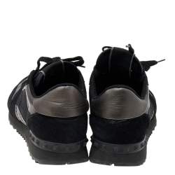 Valentino Black Camouflage Leather And Canvas Rockrunner Low Top Sneakers Size 40.5