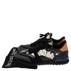 Valentino Multicolor Camouflage Leather, Canvas and Suede Rockrunner Low-Top Sneakers Size 43