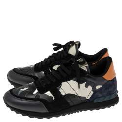 Valentino Multicolor Camouflage Leather, Canvas and Suede Rockrunner Low-Top Sneakers Size 43