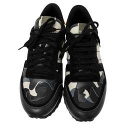 Valentino Multicolor Camouflage Leather, Canvas and Suede Rockrunner Low-Top Sneakers Size 43