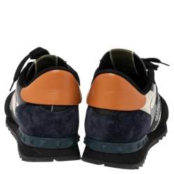 Valentino Multicolor Camouflage Leather, Canvas and Suede Rockrunner Low-Top Sneakers Size 43