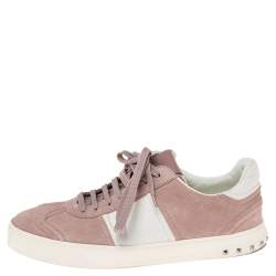 Valentino Pink/White Suede and Leather Fly Crew Low-Top Sneakers Size 41