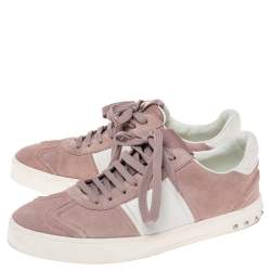 Valentino Pink/White Suede and Leather Fly Crew Low-Top Sneakers Size 41