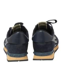 Valentino Navy Blue Leather And  Mesh Rockrunner Low-Top Sneakers Size 41