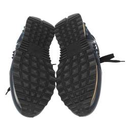 Valentino Navy Blue Leather And  Mesh Rockrunner Low-Top Sneakers Size 41