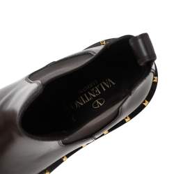 Pre Owned Valentino Dark Brown Leather Studded Chelsea Boots Size 41