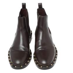 Pre Owned Valentino Dark Brown Leather Studded Chelsea Boots Size 41