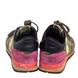 Valentino Multicolor Suede, Canvas and Camo Printed Leather Rockrunner Sneakers Size 41
