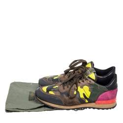 Valentino Multicolor Suede, Canvas and Camo Printed Leather Rockrunner Sneakers Size 41