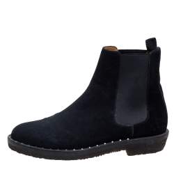 Pre Owned Valentino Black Suede Studded Chelsea Boots Size 41
