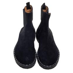 Pre Owned Valentino Black Suede Studded Chelsea Boots Size 41