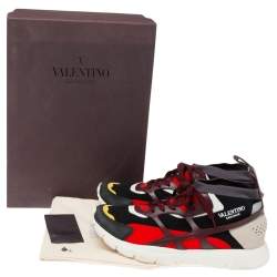 Valentino Multicolor Knit Fabric, Suede and Leather Sound High Top Sneakers Size 43 