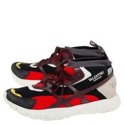 Valentino Multicolor Knit Fabric, Suede and Leather Sound High Top Sneakers Size 43 