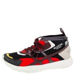 Valentino Multicolor Knit Fabric, Suede and Leather Sound High Top Sneakers Size 43 