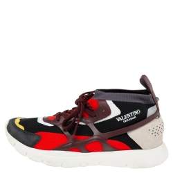 Valentino Multicolor Knit Fabric, Suede and Leather Sound High Top Sneakers Size 43 