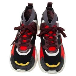 Valentino Multicolor Knit Fabric, Suede and Leather Sound High Top Sneakers Size 43 