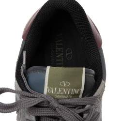 Valentino Yellow/Grey Camo Leather and Suede Rockrunner Low-Top Sneakers Size 42