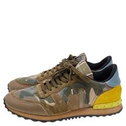 Valentino Multicolor Camouflage Print Leather And Suede Rockrunner Low Top Sneakers Size 41