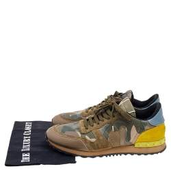 Valentino Multicolor Camouflage Print Leather And Suede Rockrunner Low Top Sneakers Size 41