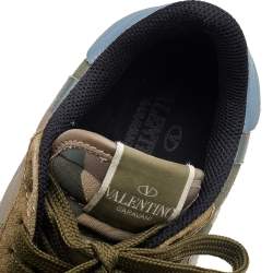 Valentino Multicolor Camouflage Print Leather And Suede Rockrunner Low Top Sneakers Size 41