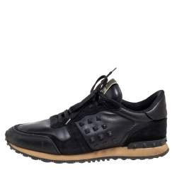 Valentino Black Leather and Suede Rockrunner Sneakers Size 43
