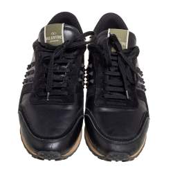 Valentino Black Leather and Suede Rockrunner Sneakers Size 43