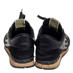 Valentino Black Leather and Suede Rockrunner Sneakers Size 43