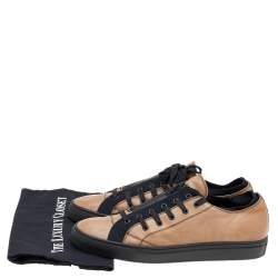 Valentino Beige/Black Leather And Canvas Zip Detail Low Top Sneakers Size 46