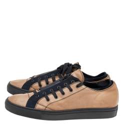 Valentino Beige/Black Leather And Canvas Zip Detail Low Top Sneakers Size 46