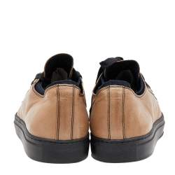 Valentino Beige/Black Leather And Canvas Zip Detail Low Top Sneakers Size 46